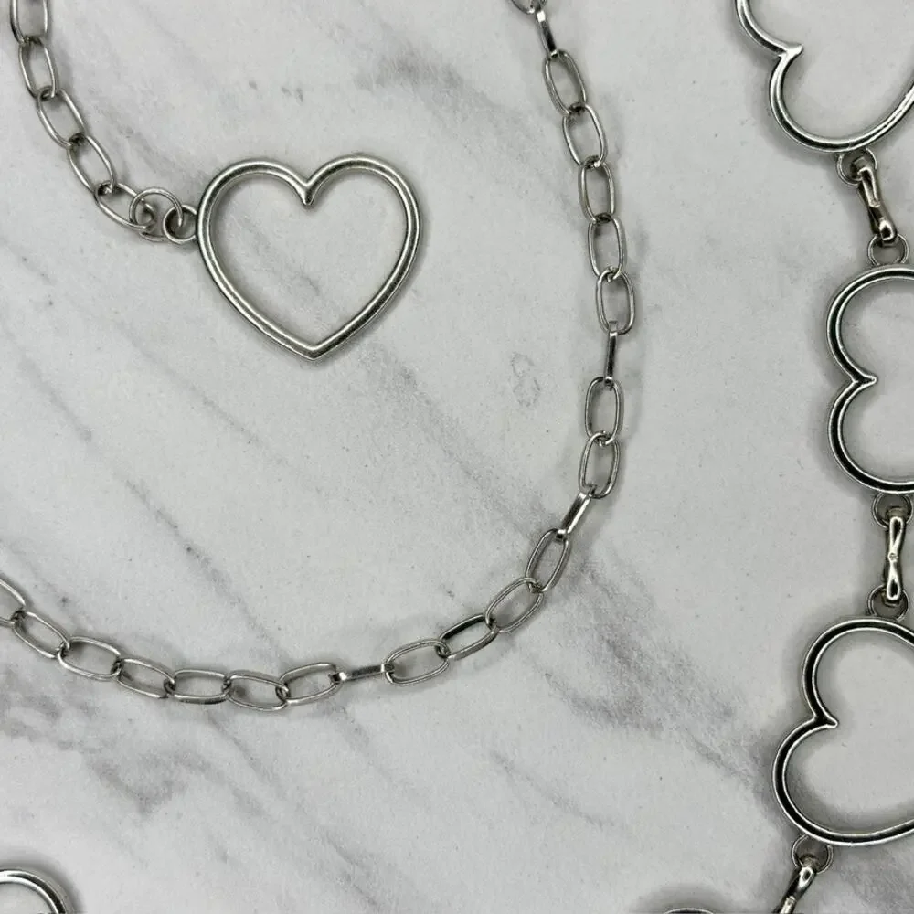 Open Heart Silver Tone Chain Belt One Size (OS) ✨